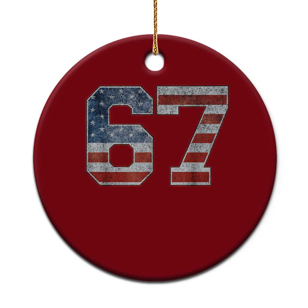 Funny Six Seven 67 Meme Vintage American Flag Ceramic Ornament - Print Your Wear