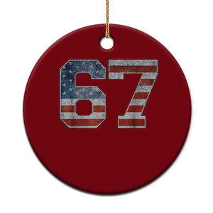 Funny Six Seven 67 Meme Vintage American Flag Ceramic Ornament - Print Your Wear