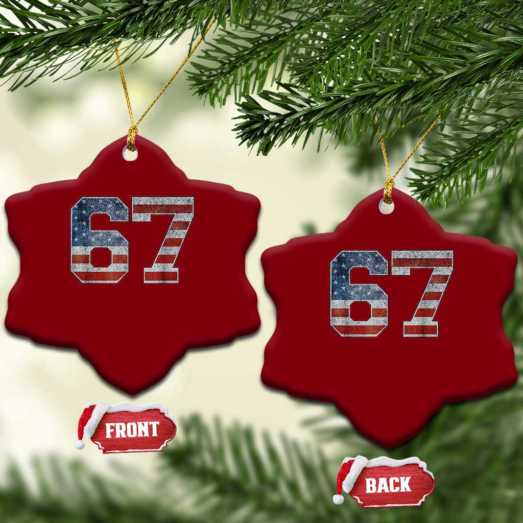 Funny Six Seven 67 Meme Vintage American Flag Ceramic Ornament - Print Your Wear