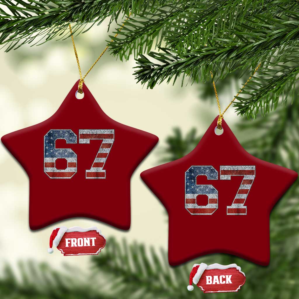 Funny Six Seven 67 Meme Vintage American Flag Ceramic Ornament TS11 Print Your Wear