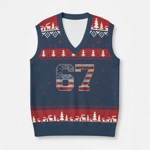 Funny Six Seven 67 Meme Vintage American Flag V-Neck Knit Sweater Vest TS11 Navy Red Print Your Wear