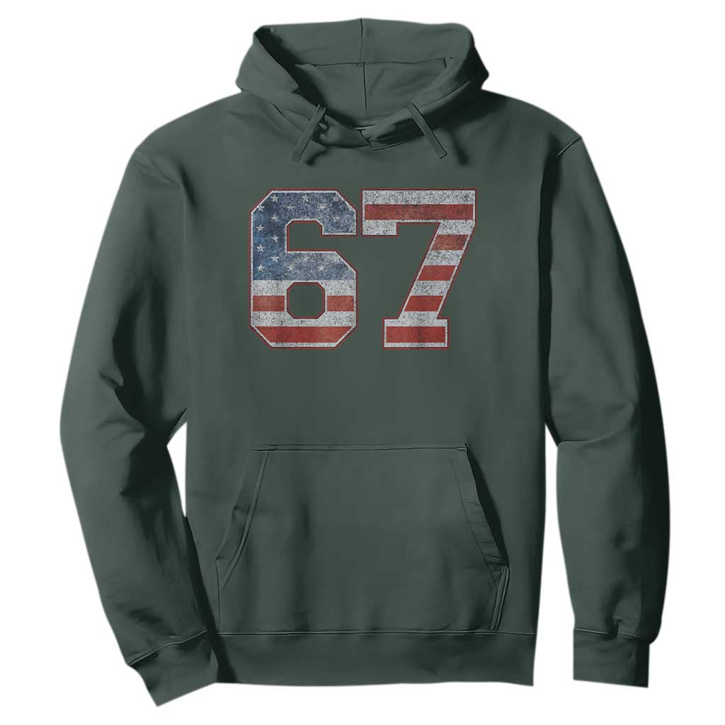 Funny Six Seven 67 Meme Vintage American Flag Hoodie TS11 Dark Forest Green Print Your Wear
