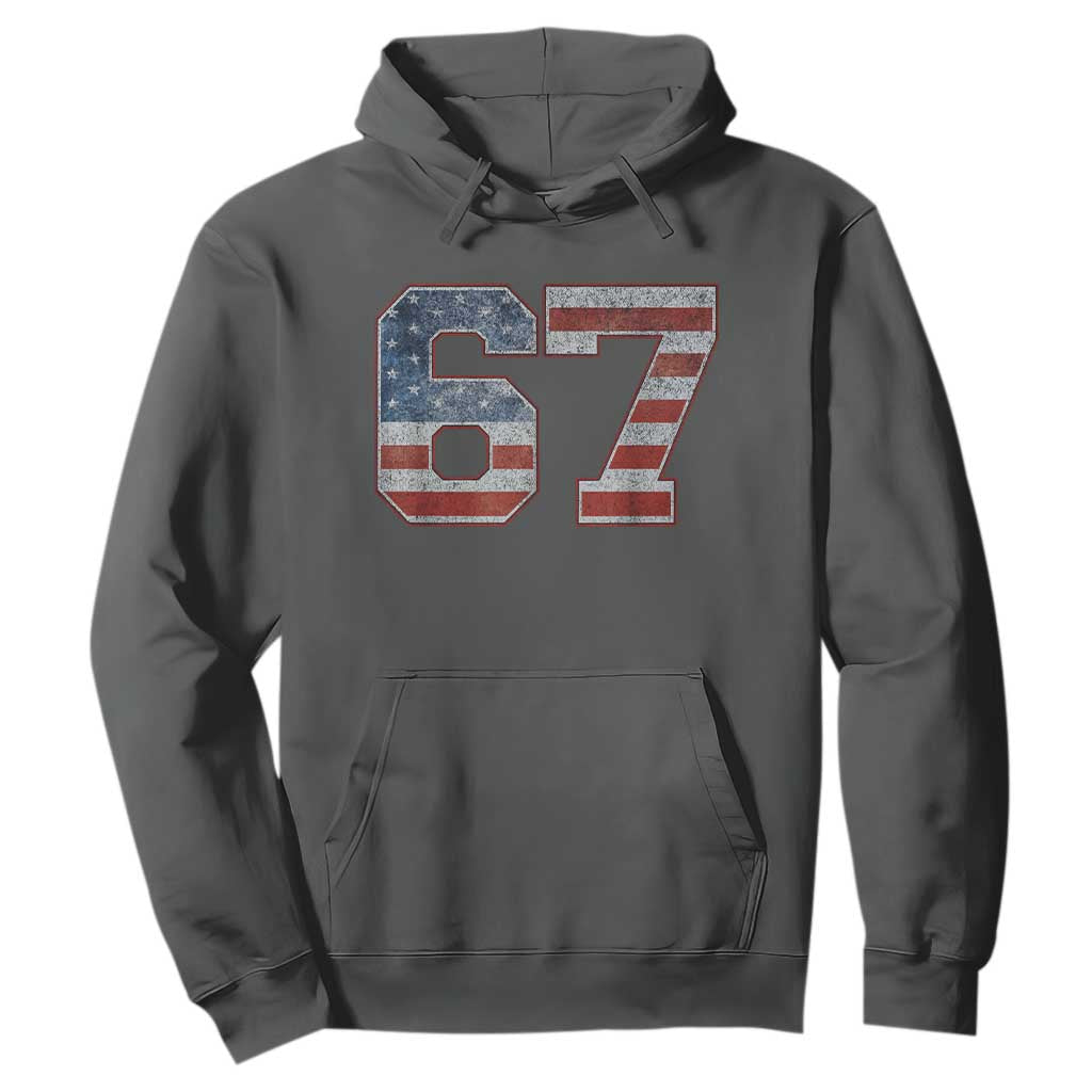 Funny Six Seven 67 Meme Vintage American Flag Hoodie TS11 Dark Heather Print Your Wear