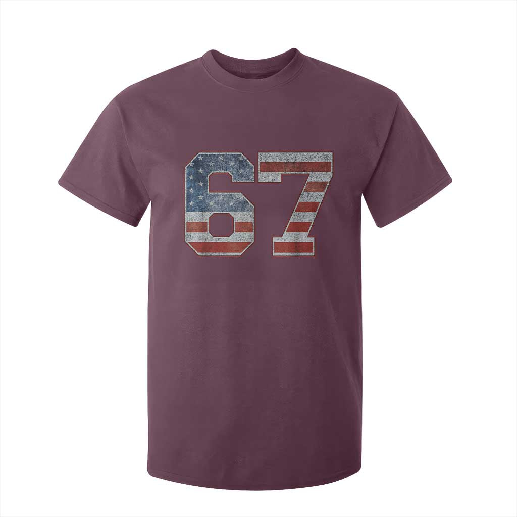 Funny Six Seven 67 Meme Vintage American Flag T Shirt For Kid TS11 Maroon Print Your Wear