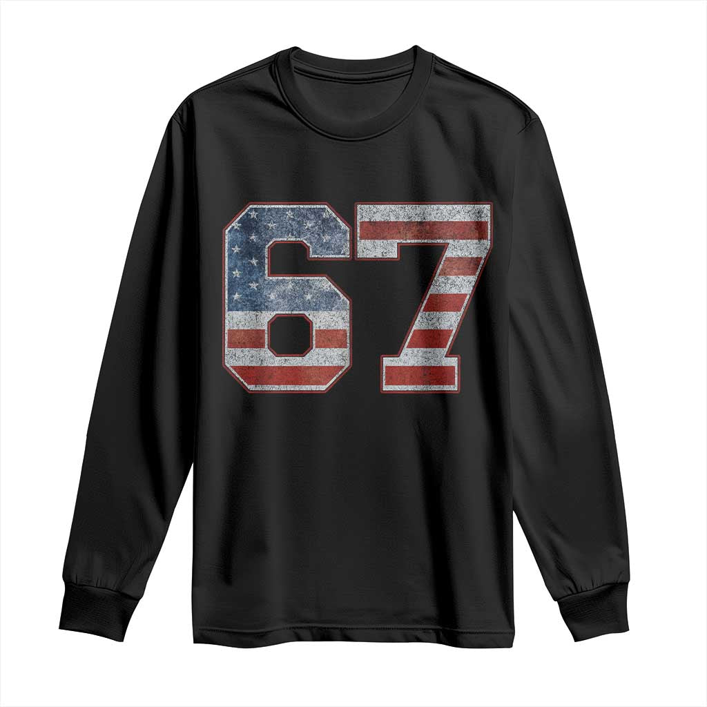 Funny Six Seven 67 Meme Vintage American Flag Long Sleeve Shirt TS11 Black Print Your Wear