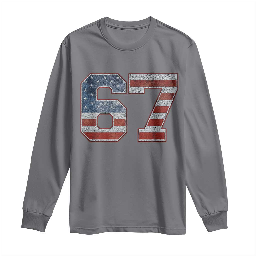 Funny Six Seven 67 Meme Vintage American Flag Long Sleeve Shirt TS11 Charcoal Print Your Wear