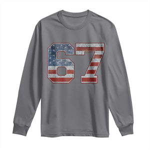 Funny Six Seven 67 Meme Vintage American Flag Long Sleeve Shirt TS11 Charcoal Print Your Wear