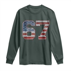 Funny Six Seven 67 Meme Vintage American Flag Long Sleeve Shirt TS11 Dark Forest Green Print Your Wear