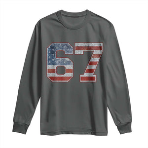 Funny Six Seven 67 Meme Vintage American Flag Long Sleeve Shirt TS11 Dark Heather Print Your Wear