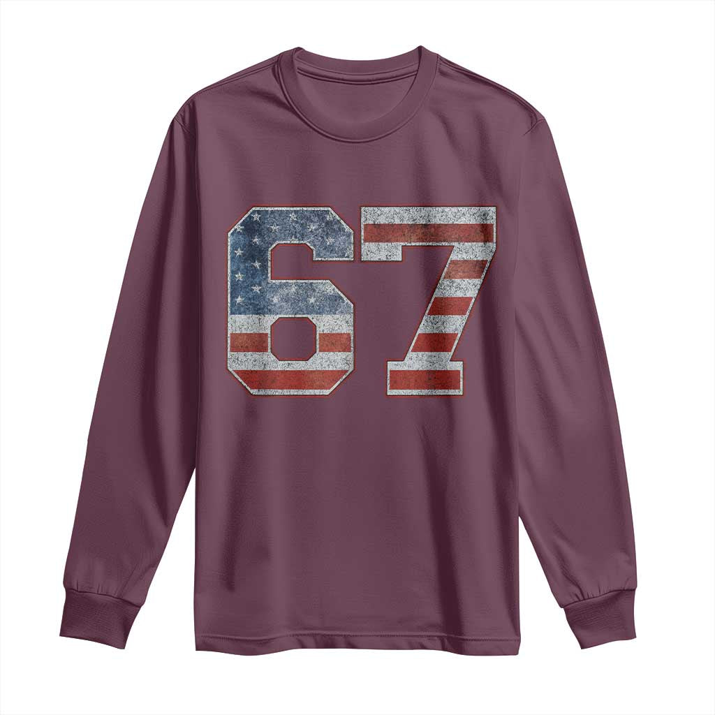 Funny Six Seven 67 Meme Vintage American Flag Long Sleeve Shirt TS11 Maroon Print Your Wear
