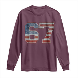 Funny Six Seven 67 Meme Vintage American Flag Long Sleeve Shirt TS11 Maroon Print Your Wear