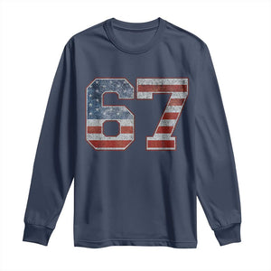 Funny Six Seven 67 Meme Vintage American Flag Long Sleeve Shirt TS11 Navy Print Your Wear