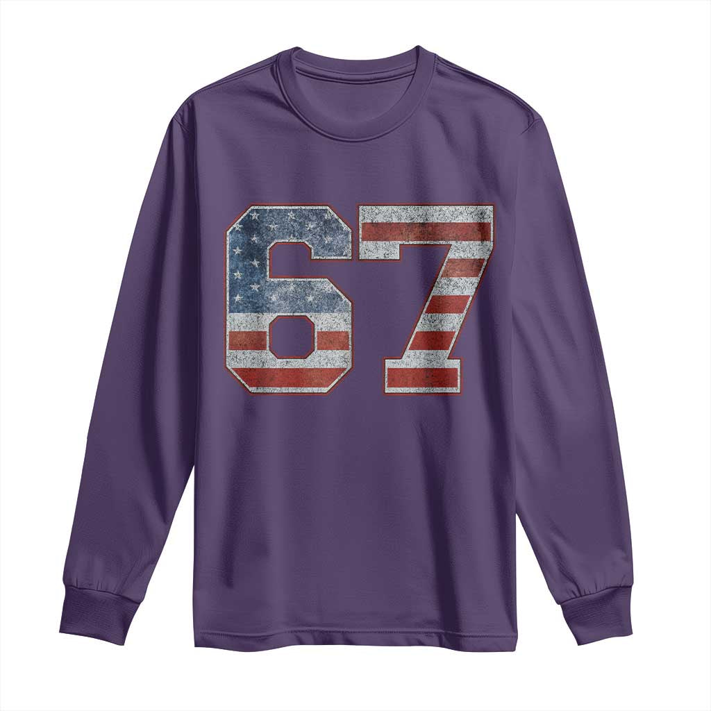 Funny Six Seven 67 Meme Vintage American Flag Long Sleeve Shirt TS11 Purple Print Your Wear