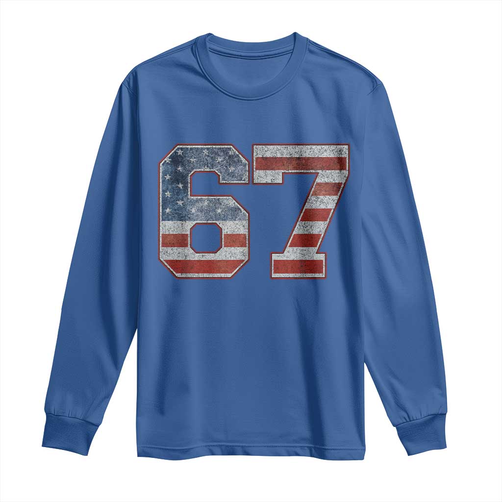 Funny Six Seven 67 Meme Vintage American Flag Long Sleeve Shirt TS11 Royal Blue Print Your Wear
