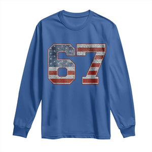 Funny Six Seven 67 Meme Vintage American Flag Long Sleeve Shirt TS11 Royal Blue Print Your Wear