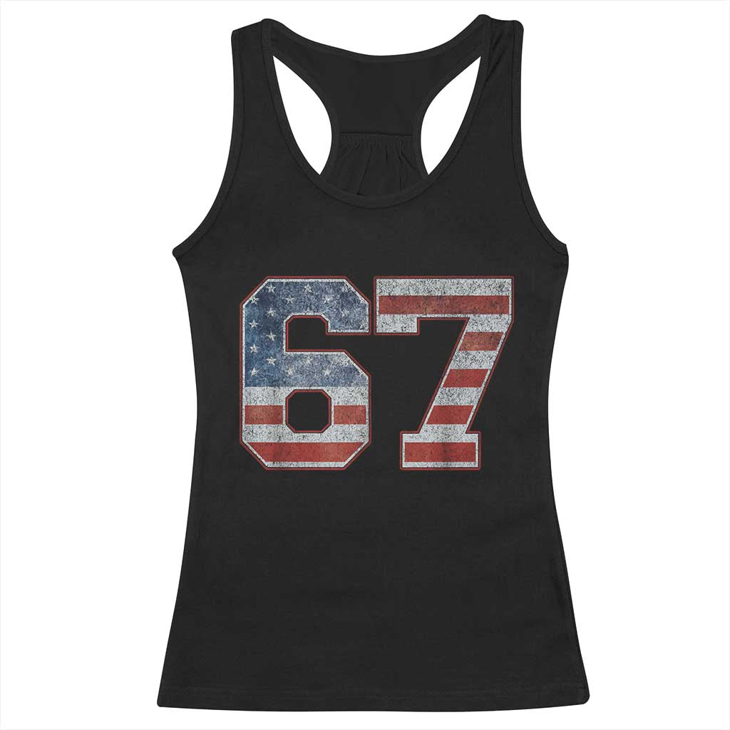 Funny Six Seven 67 Meme Vintage American Flag Racerback Tank Top TS11 Black Print Your Wear