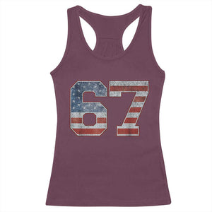 Funny Six Seven 67 Meme Vintage American Flag Racerback Tank Top TS11 Maroon Print Your Wear