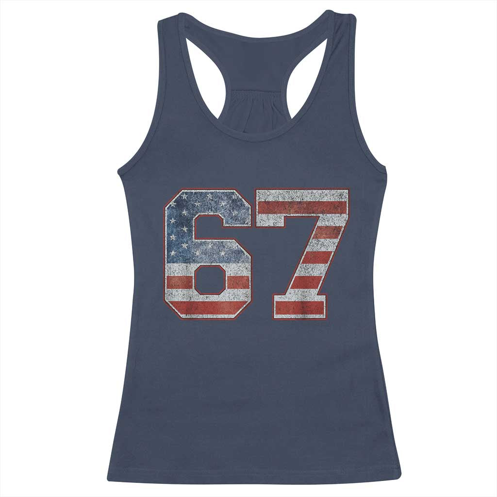 Funny Six Seven 67 Meme Vintage American Flag Racerback Tank Top TS11 Navy Print Your Wear
