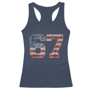 Funny Six Seven 67 Meme Vintage American Flag Racerback Tank Top TS11 Navy Print Your Wear