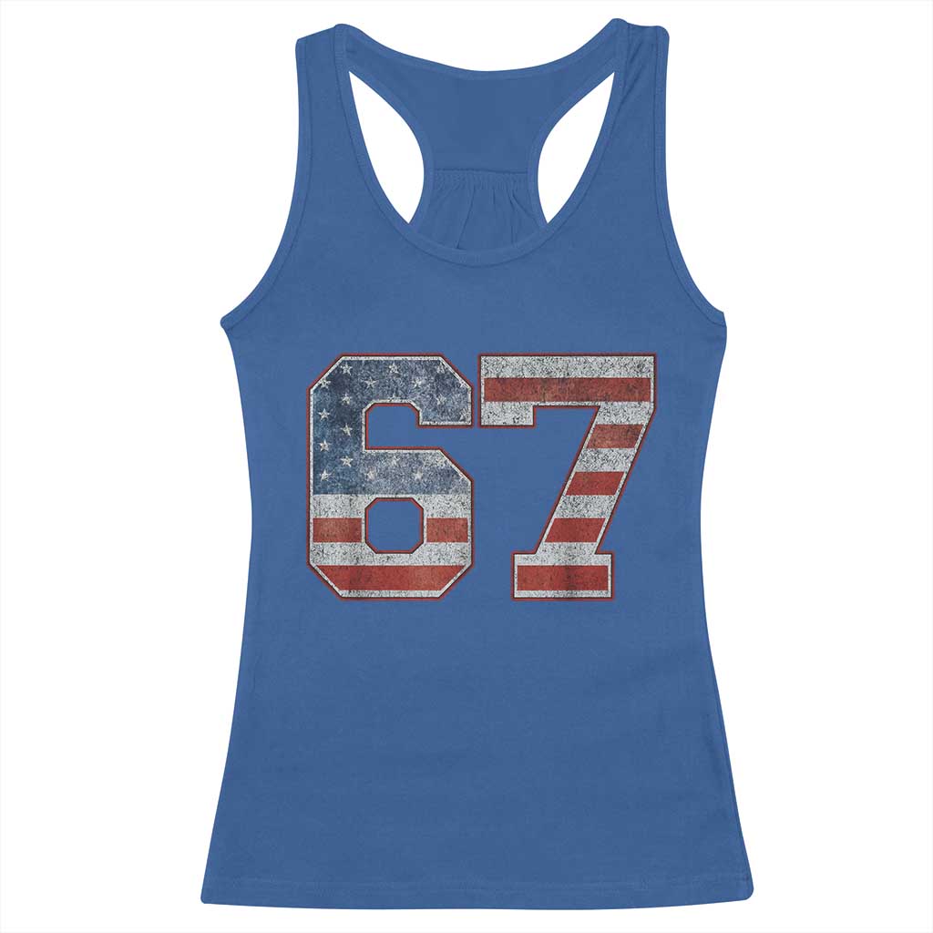 Funny Six Seven 67 Meme Vintage American Flag Racerback Tank Top TS11 Royal Blue Print Your Wear