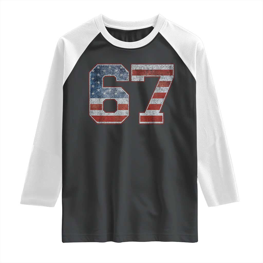Funny Six Seven 67 Meme Vintage American Flag Raglan Shirt TS11 Black White Print Your Wear