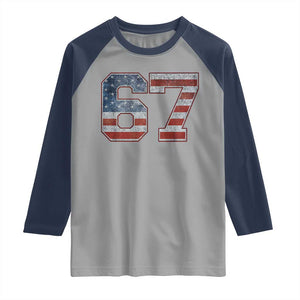 Funny Six Seven 67 Meme Vintage American Flag Raglan Shirt TS11 Sport Gray Navy Print Your Wear