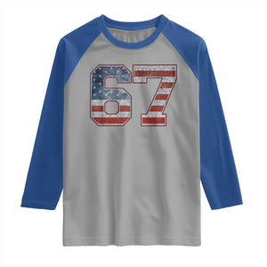 Funny Six Seven 67 Meme Vintage American Flag Raglan Shirt TS11 Sport Gray Royal Print Your Wear