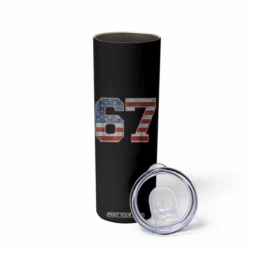 Funny Six Seven 67 Meme Vintage American Flag Skinny Tumbler TS11 Print Your Wear