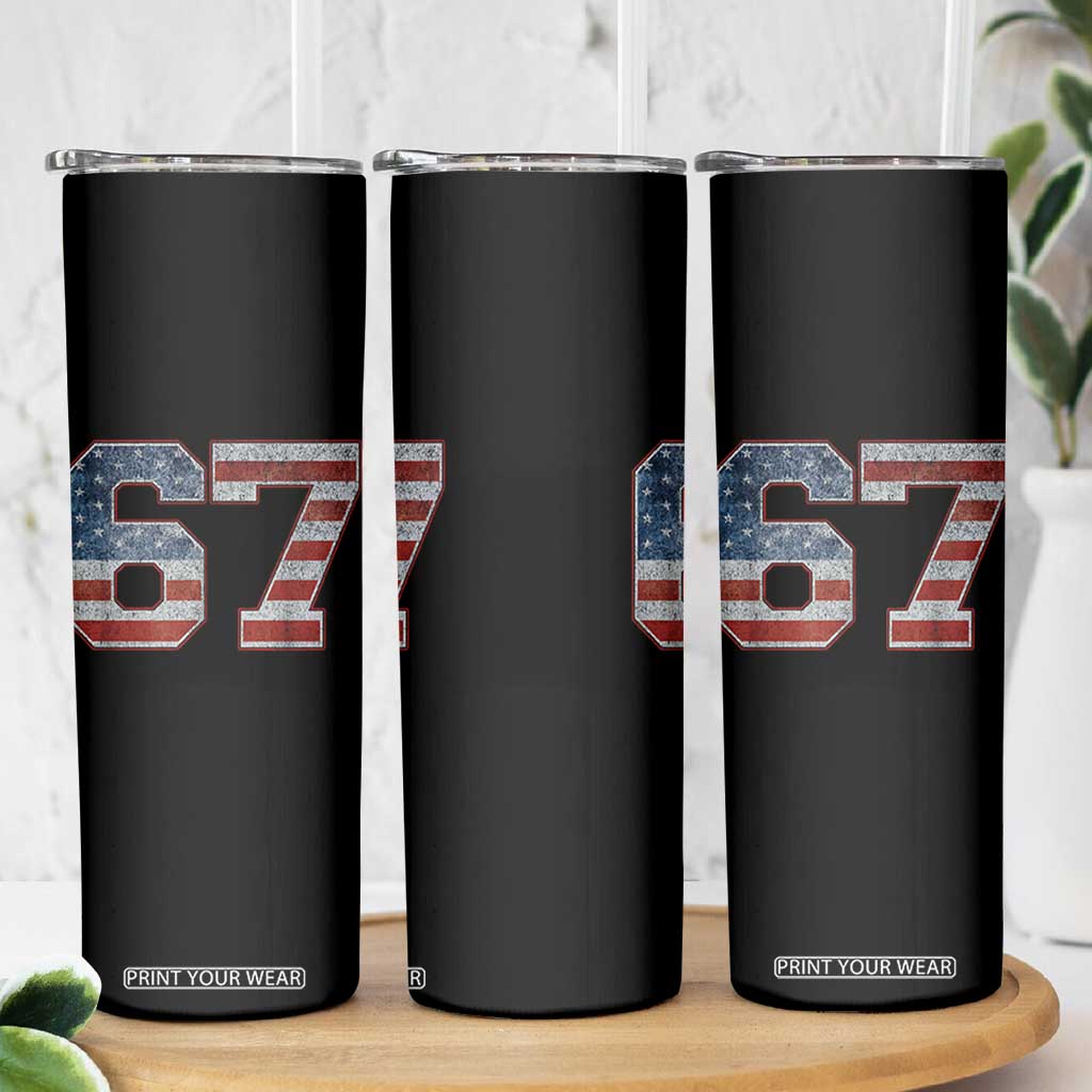 Funny Six Seven 67 Meme Vintage American Flag Skinny Tumbler TS11 Print Your Wear