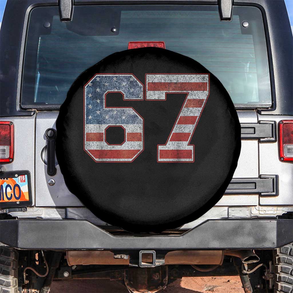 Funny Six Seven 67 Meme Vintage American Flag Spare Tire Cover TS11 No hole Black Print Your Wear