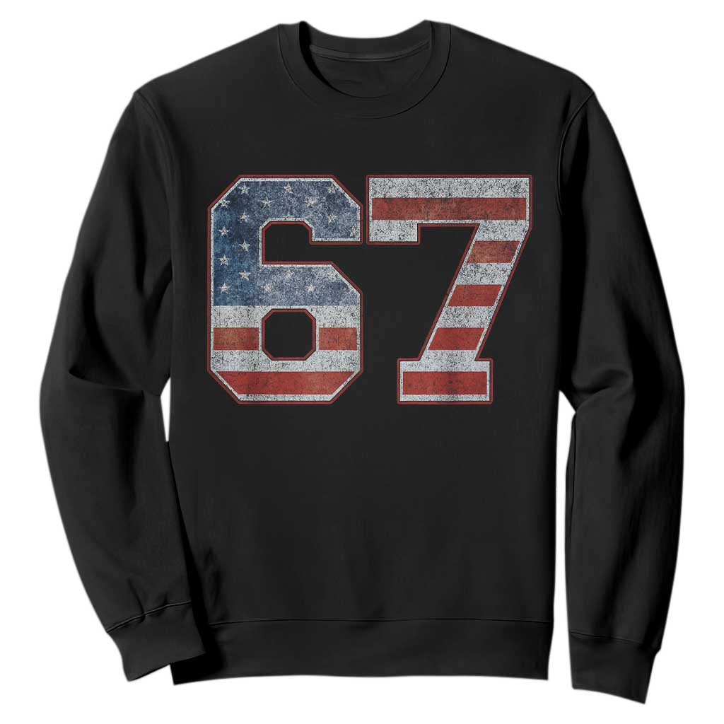 Funny Six Seven 67 Meme Vintage American Flag Sweatshirt TS11 Black Print Your Wear
