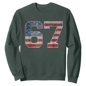 Funny Six Seven 67 Meme Vintage American Flag Sweatshirt TS11 Dark Forest Green Print Your Wear