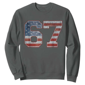 Funny Six Seven 67 Meme Vintage American Flag Sweatshirt TS11 Dark Heather Print Your Wear