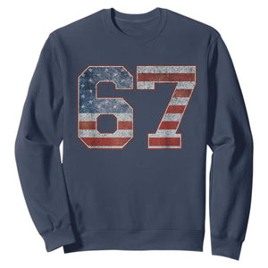 Funny Six Seven 67 Meme Vintage American Flag Sweatshirt TS11 Navy Print Your Wear