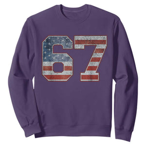 Funny Six Seven 67 Meme Vintage American Flag Sweatshirt TS11 Purple Print Your Wear