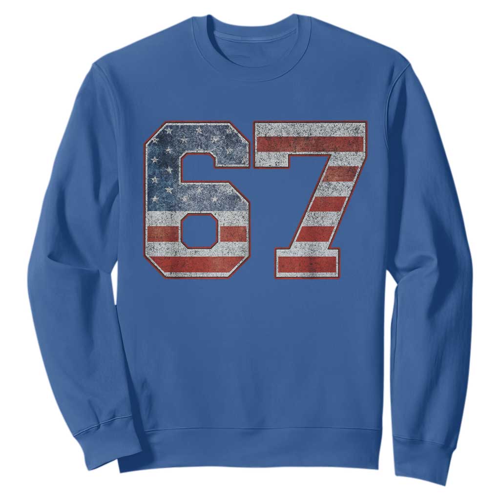 Funny Six Seven 67 Meme Vintage American Flag Sweatshirt TS11 Royal Blue Print Your Wear