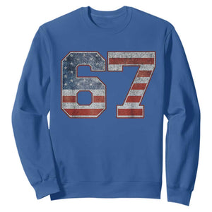 Funny Six Seven 67 Meme Vintage American Flag Sweatshirt TS11 Royal Blue Print Your Wear