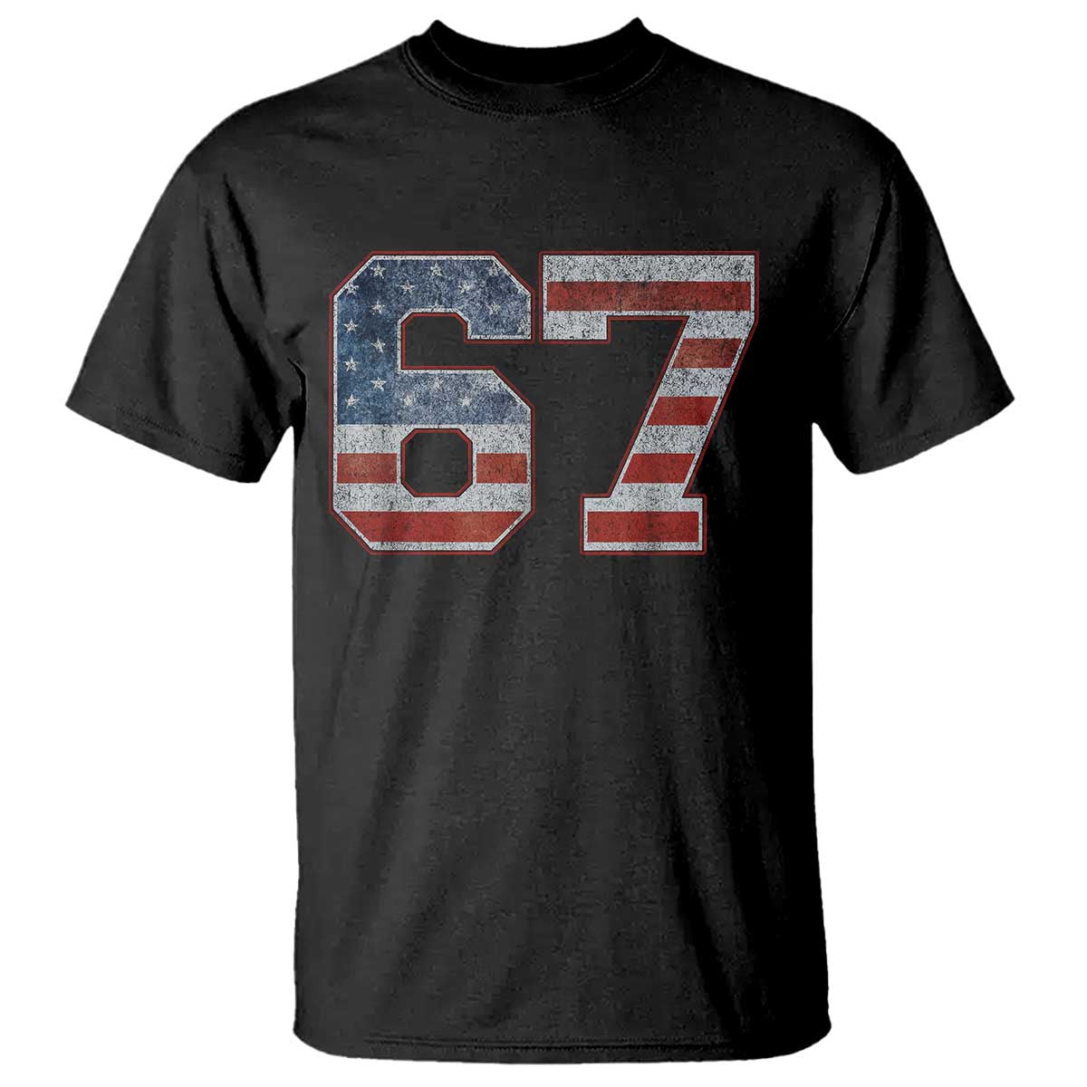 Funny Six Seven 67 Meme Vintage American Flag T Shirt TS11 Black Print Your Wear