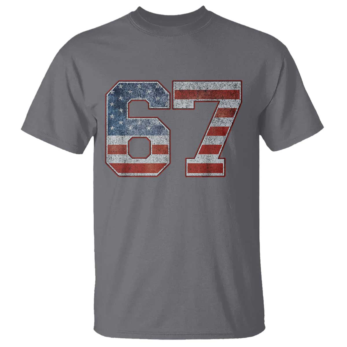 Funny Six Seven 67 Meme Vintage American Flag T Shirt TS11 Charcoal Print Your Wear