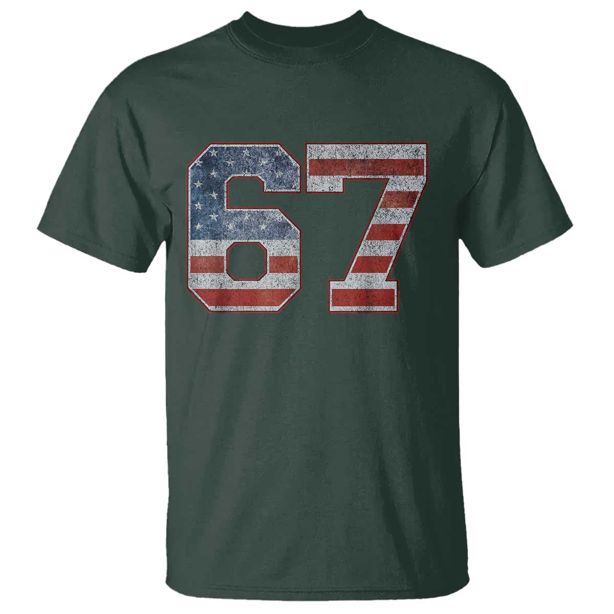Funny Six Seven 67 Meme Vintage American Flag T Shirt TS11 Dark Forest Green Print Your Wear