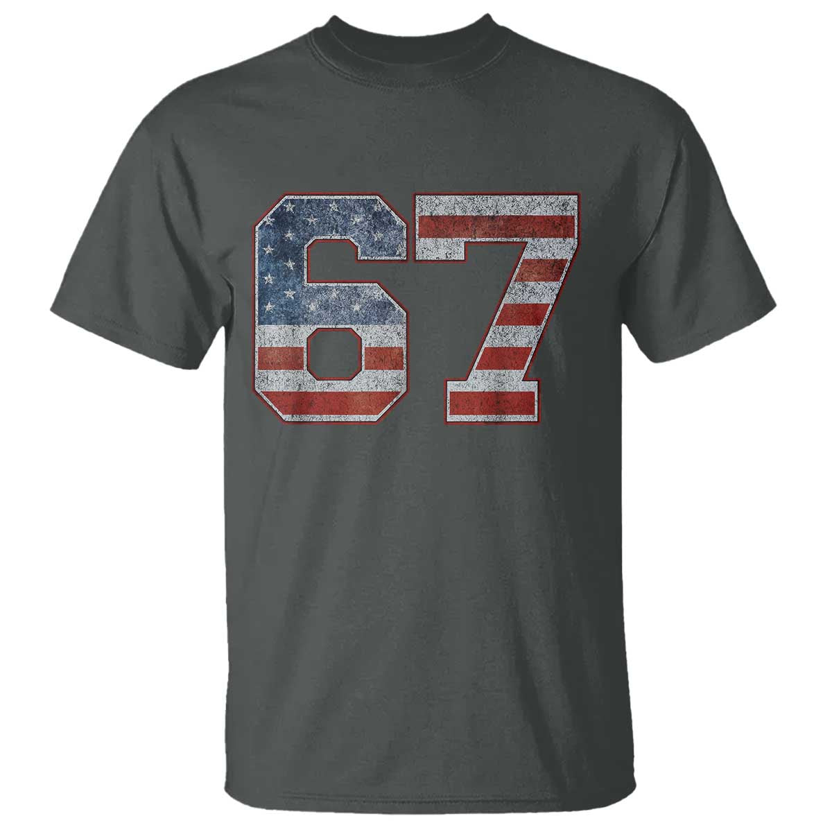 Funny Six Seven 67 Meme Vintage American Flag T Shirt TS11 Dark Heather Print Your Wear