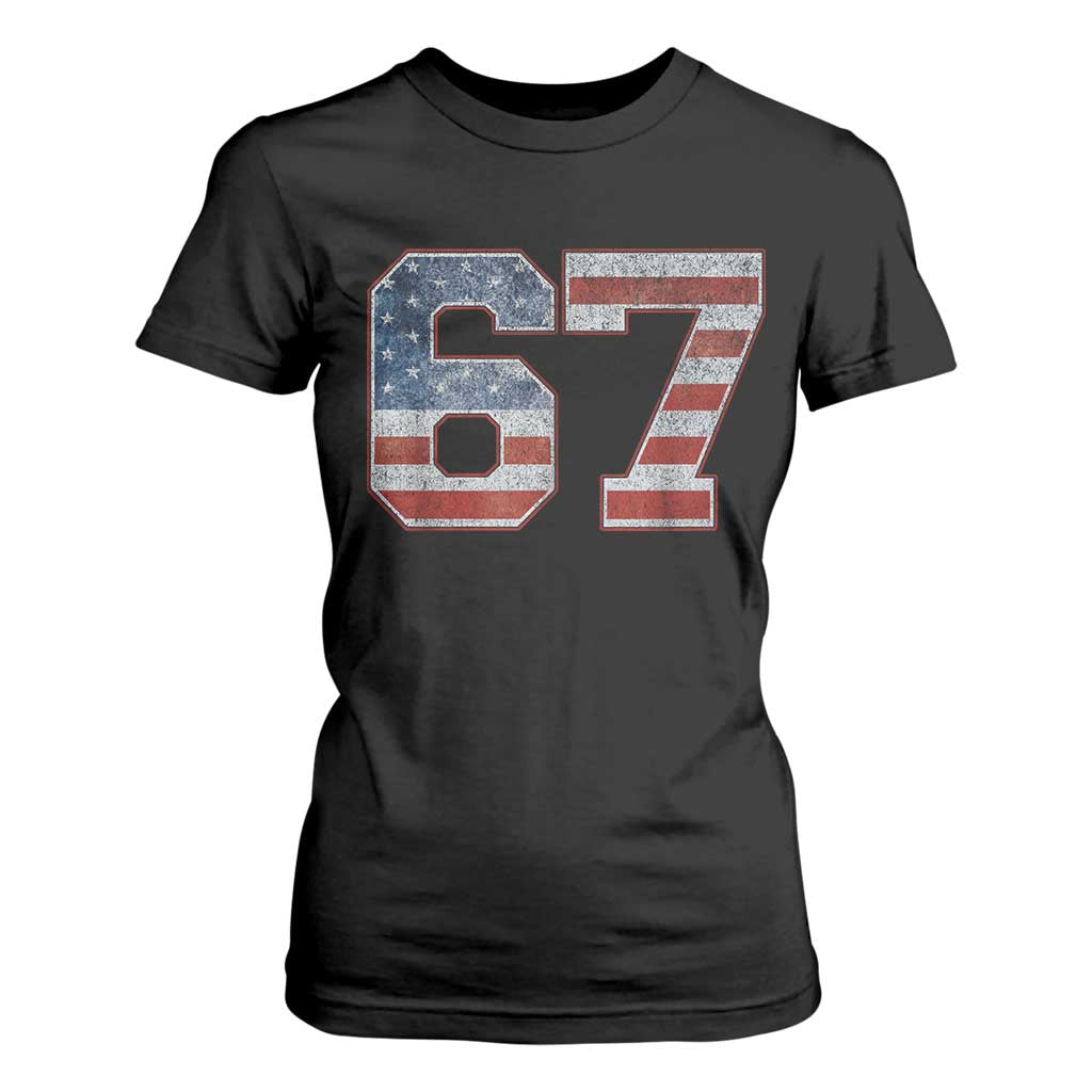 Funny Six Seven 67 Meme Vintage American Flag T Shirt For Women TS11 Black Print Your Wear
