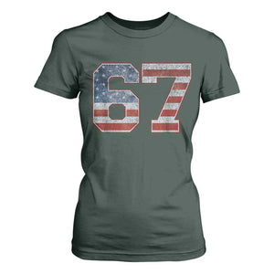 Funny Six Seven 67 Meme Vintage American Flag T Shirt For Women TS11 Dark Forest Green Print Your Wear
