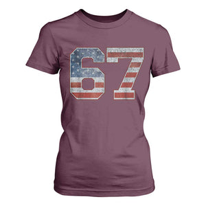 Funny Six Seven 67 Meme Vintage American Flag T Shirt For Women TS11 Maroon Print Your Wear