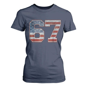 Funny Six Seven 67 Meme Vintage American Flag T Shirt For Women TS11 Navy Print Your Wear