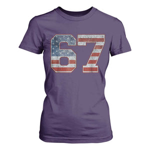 Funny Six Seven 67 Meme Vintage American Flag T Shirt For Women TS11 Purple Print Your Wear