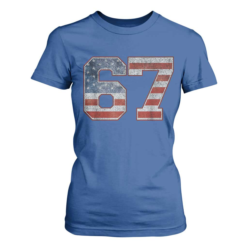 Funny Six Seven 67 Meme Vintage American Flag T Shirt For Women TS11 Royal Blue Print Your Wear
