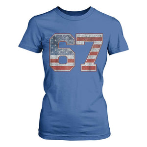 Funny Six Seven 67 Meme Vintage American Flag T Shirt For Women TS11 Royal Blue Print Your Wear