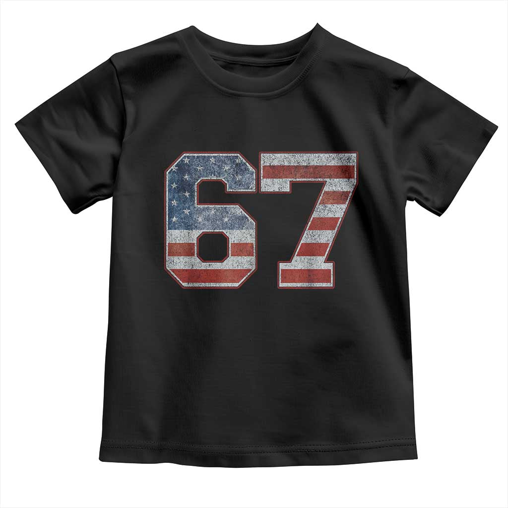 Funny Six Seven 67 Meme Vintage American Flag Toddler T Shirt TS11 Black Print Your Wear