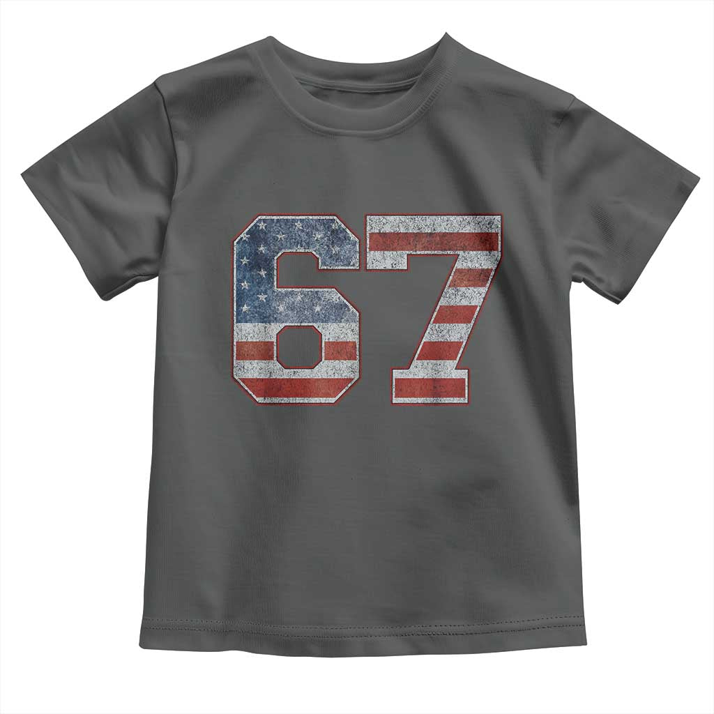 Funny Six Seven 67 Meme Vintage American Flag Toddler T Shirt TS11 Dark Heather Print Your Wear